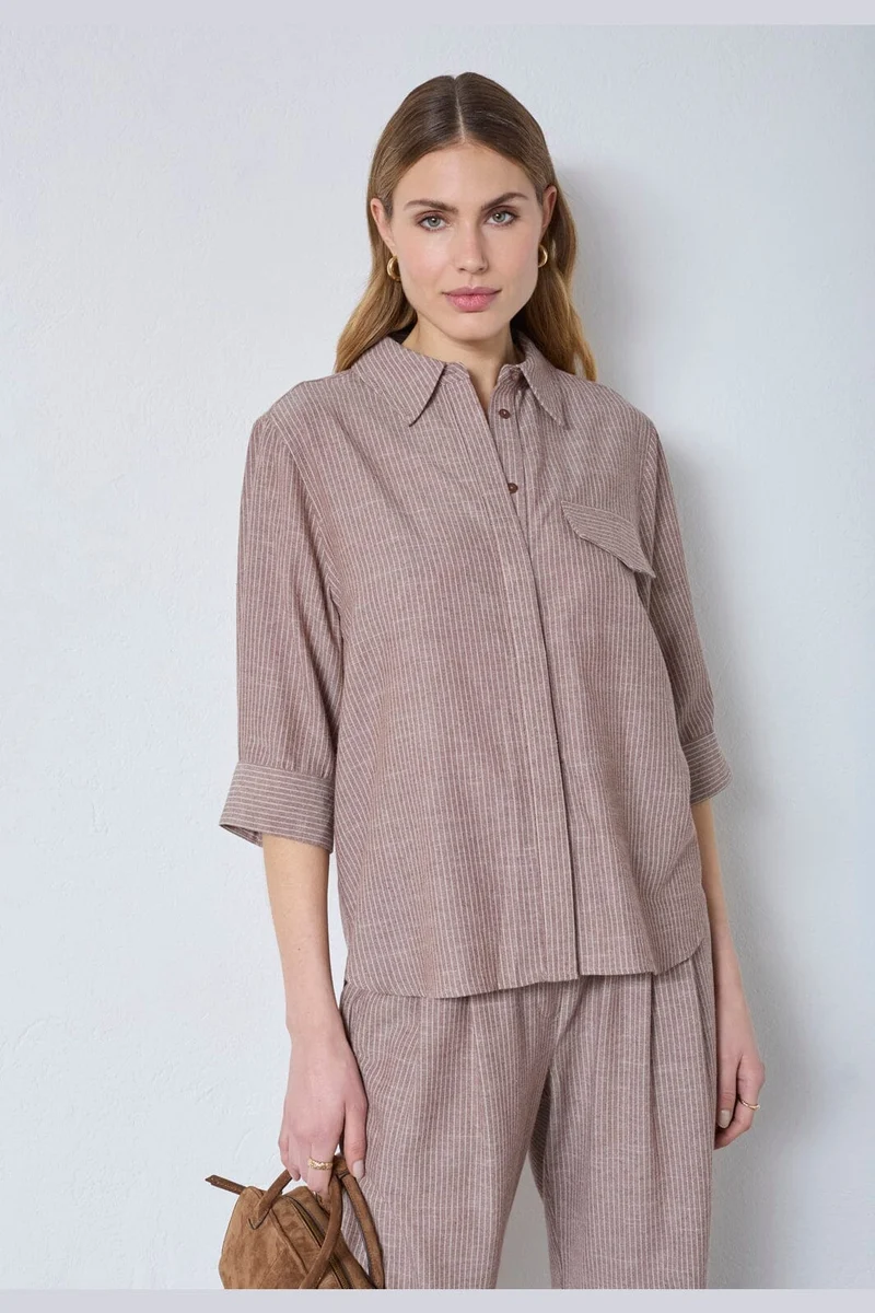 Co´Couture - Jihocc Stripe Ss Shirt 45136 - 46 - Brown