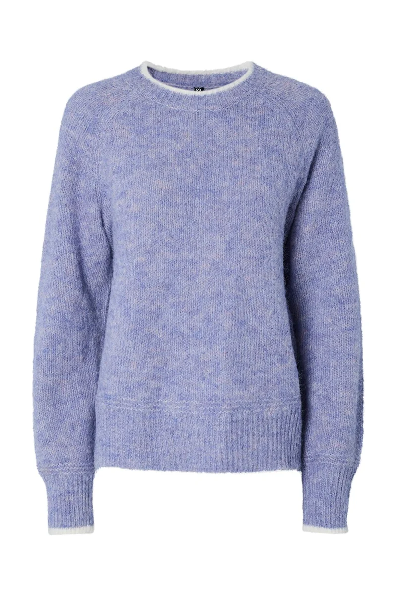 Pieces - Pcivy Ls O-Neck Contrast Knit - 4802856 Baby Lavender White Contrast