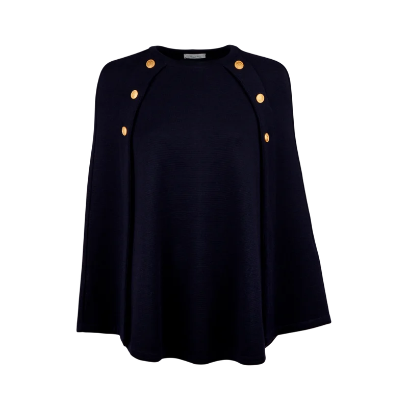 Mary Knit Poncho - Navy