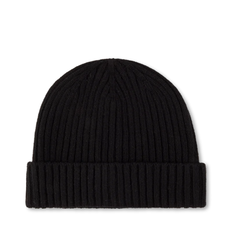 Hat Ribbed Carded Merino Wool - Black