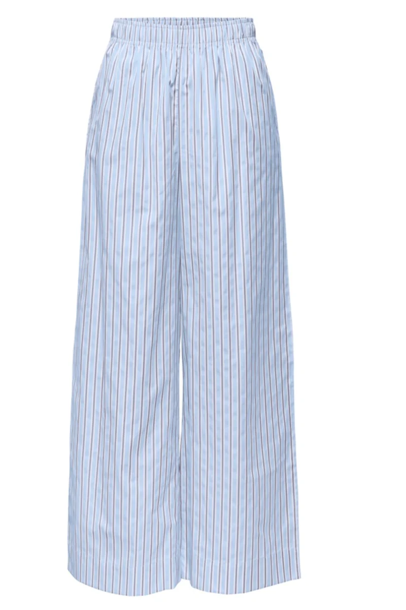 Only - Onlloris Striped Wide Pull Up Pants - 5086621 Chambray Blue W. Bright White + Black