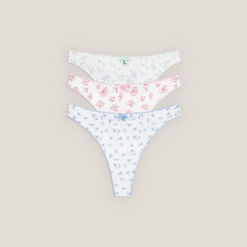 Bloom Stringtrosor (3-pack) - Blommigt Tryck