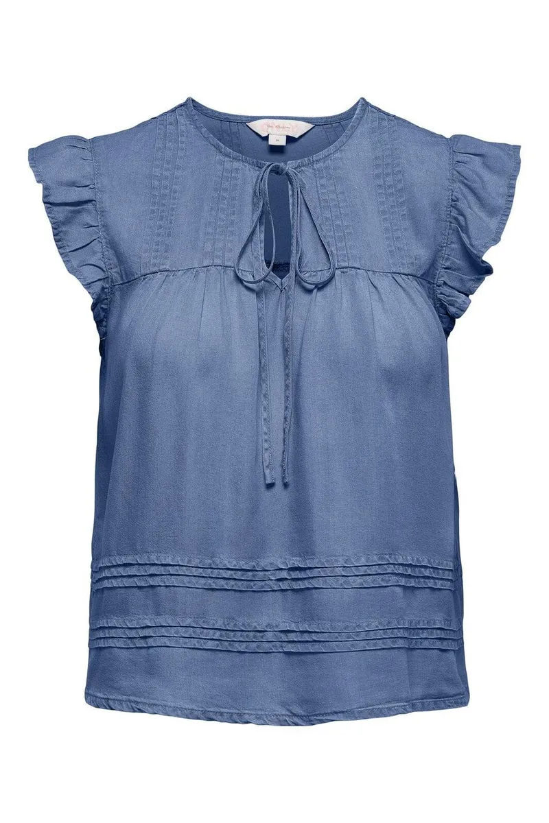 Only - Onlcharis Life Sl Tie Neck Top Cc - 4977087 Medium Blue Denim
