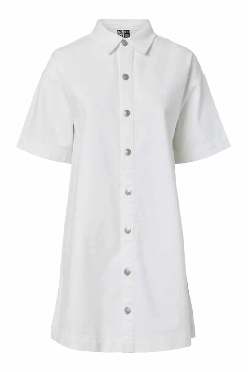 Pieces - Pcsky Ss A-Shape Denim Dress - 4992591 Bright White