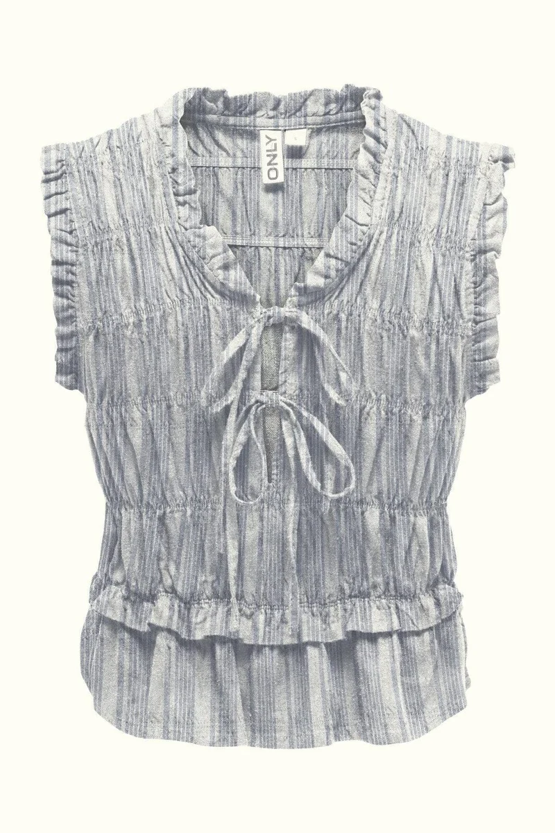 Only - Onlgoa S/S Linen Bl Frill Top Cc - 4984980 Coronet Blue Bright White