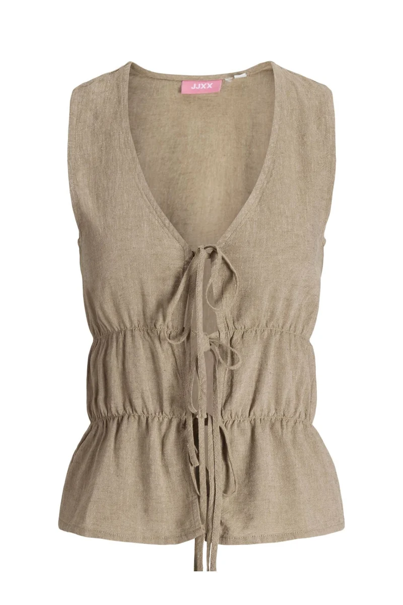 Jjxx - Jxalmira Linen Blend Tie Sl Top Ln - 4975121 Silver Mink