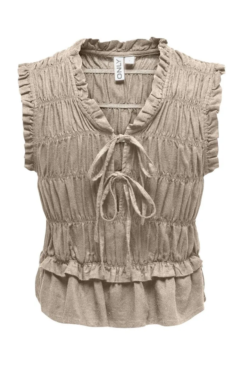 Only - Onlgoa S/S Linen Bl Frill Top Cc - 4942283 Oxford Tan