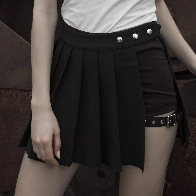 Grunge svarta tvådelade culottes plisserade kjolar för kvinnor