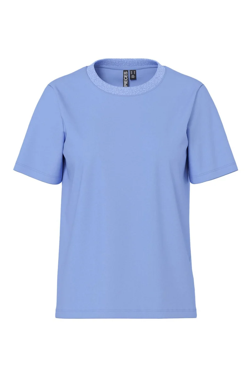 Pieces - Pcria Ss Lurex Neck Tee - 4991580 Hydrangea Lurex Rib