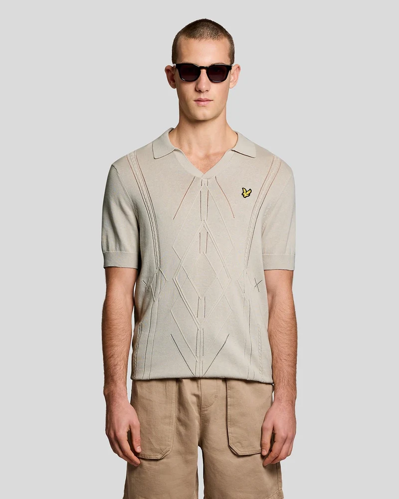 Open Collar Argyle Knitted Polo Shirt