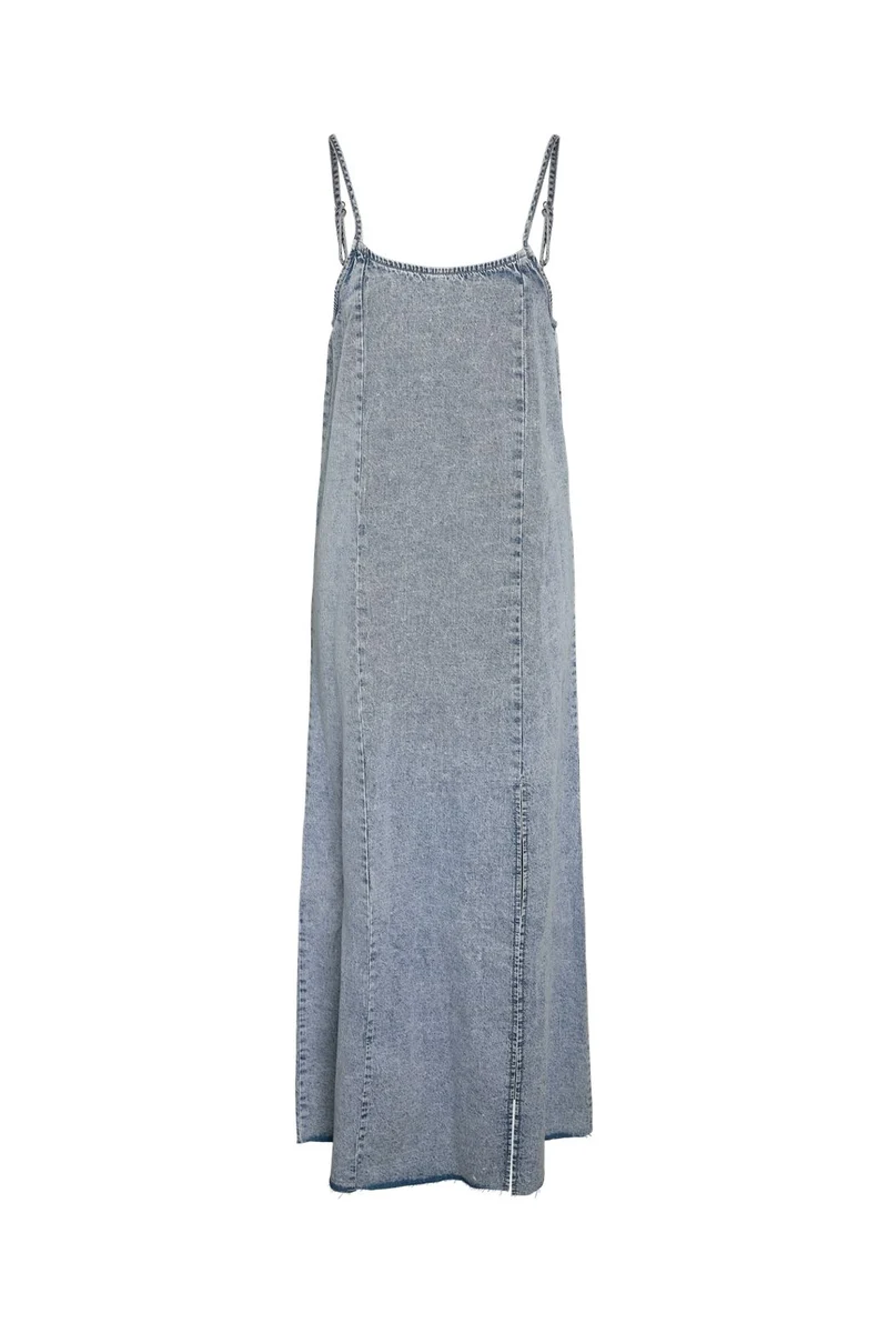 Noisy May - Nmsigne S/L Maxi Dress With Slit - 4984449 Light Blue Denim