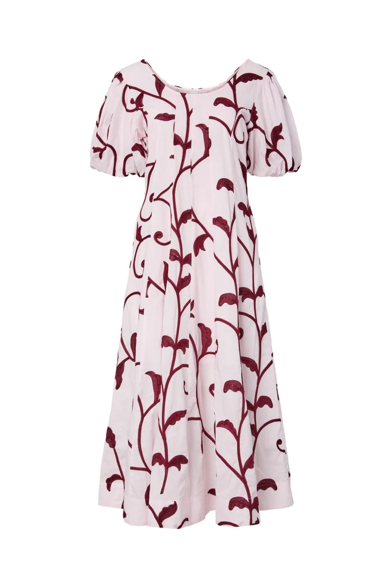YAS - Yasromy Ss Long Dress - 4966504 Ballerina W. Rhododendron Embrodery