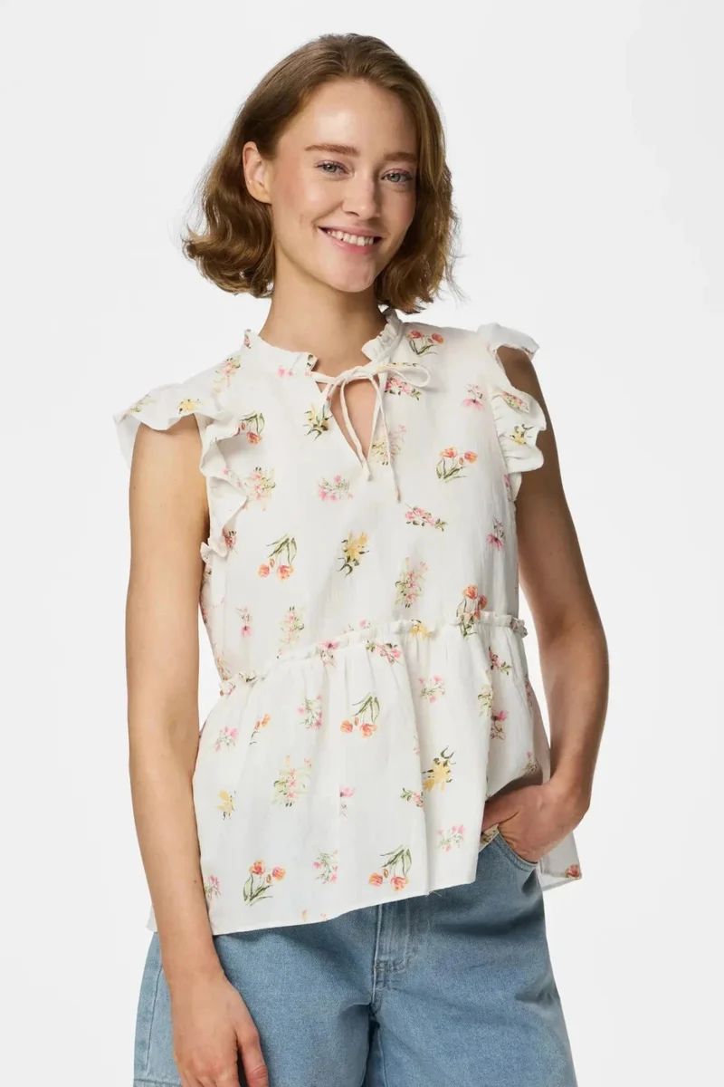 Pieces - Pcemma Sl Top - 4904214 Bright White Flower