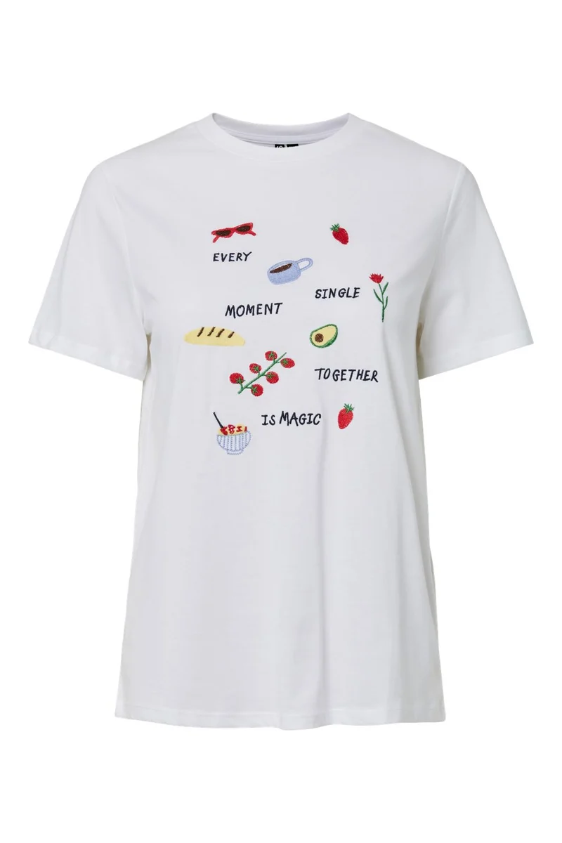 Pieces - Pcgak Ss Embroidery T-Shirt - 4988734 Bright White Every Single Moment