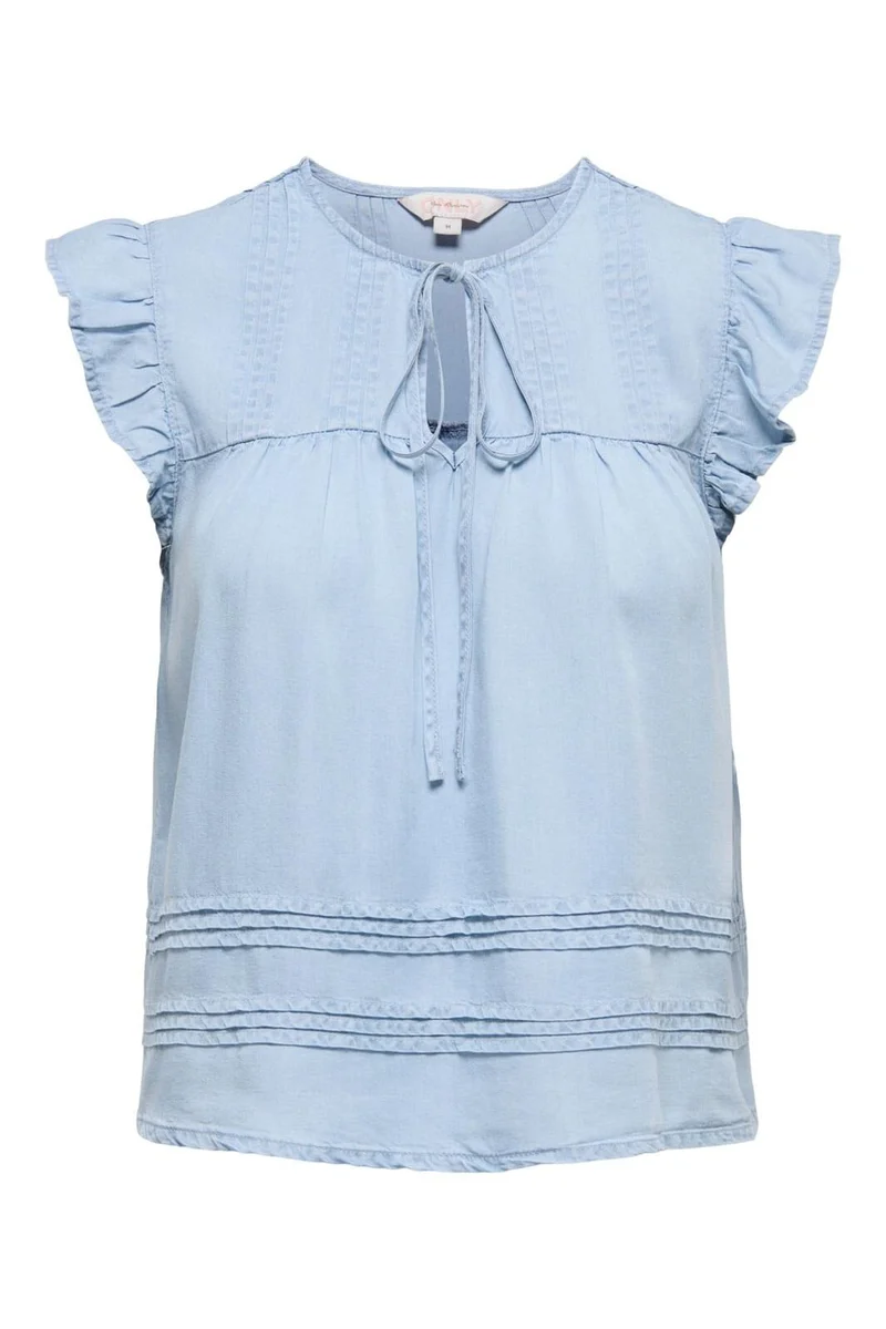 Only - Onlcharis Life Sl Tie Neck Top Cc - 4910877 Light Blue Denim