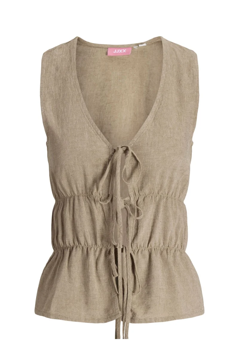 Jjxx - Jxalmira Linen Blend Tie Sl Top Ln - 4975121 Silver Mink