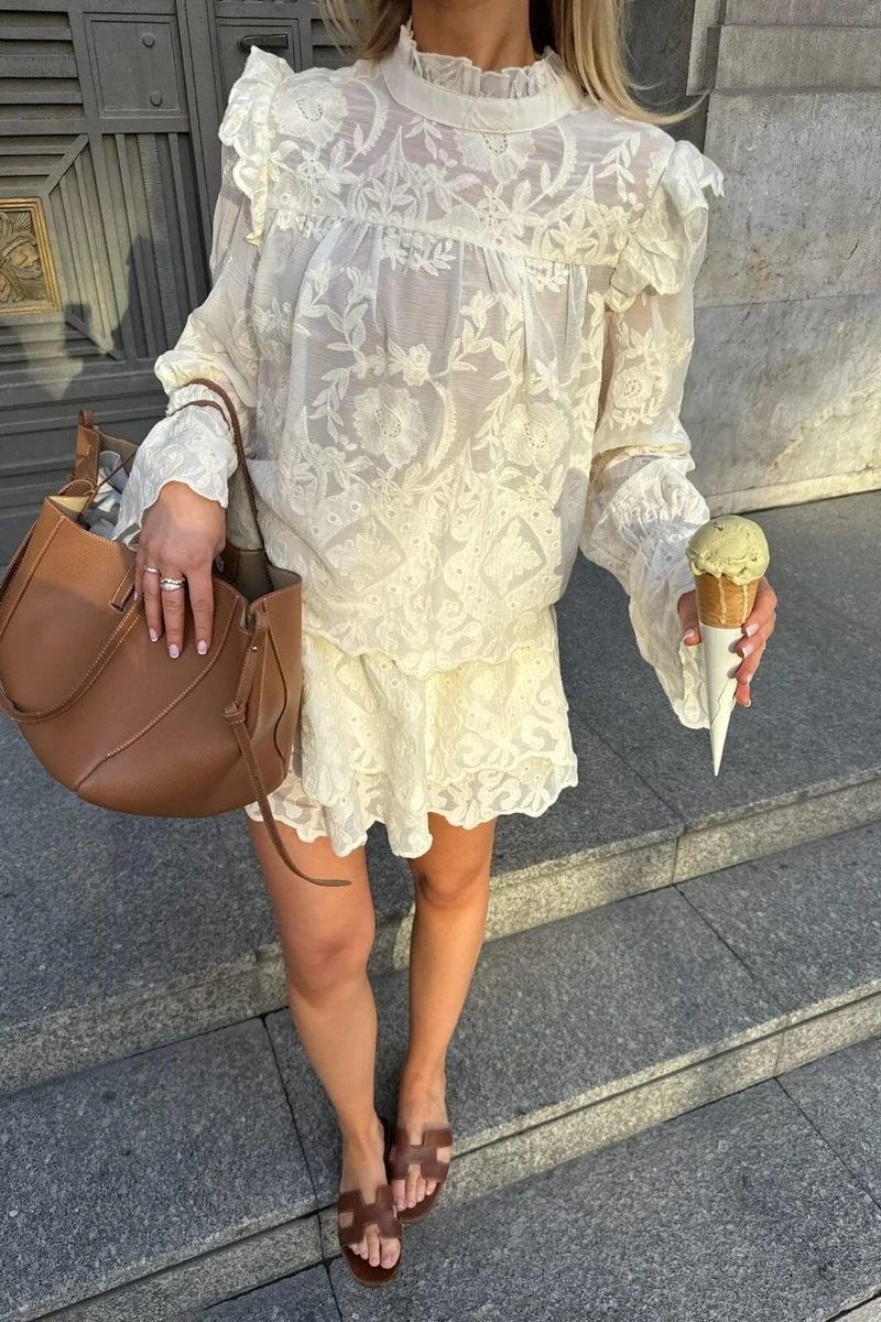BYIC - Ellinoric Lace Mini Skirt - vw Vintage White