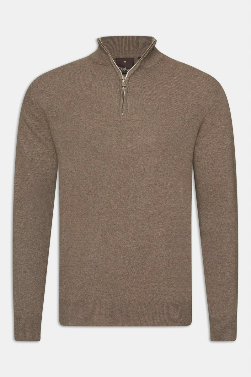 OSCAR JACOBSON Patton Kashmir Half Zip - Dark Beige