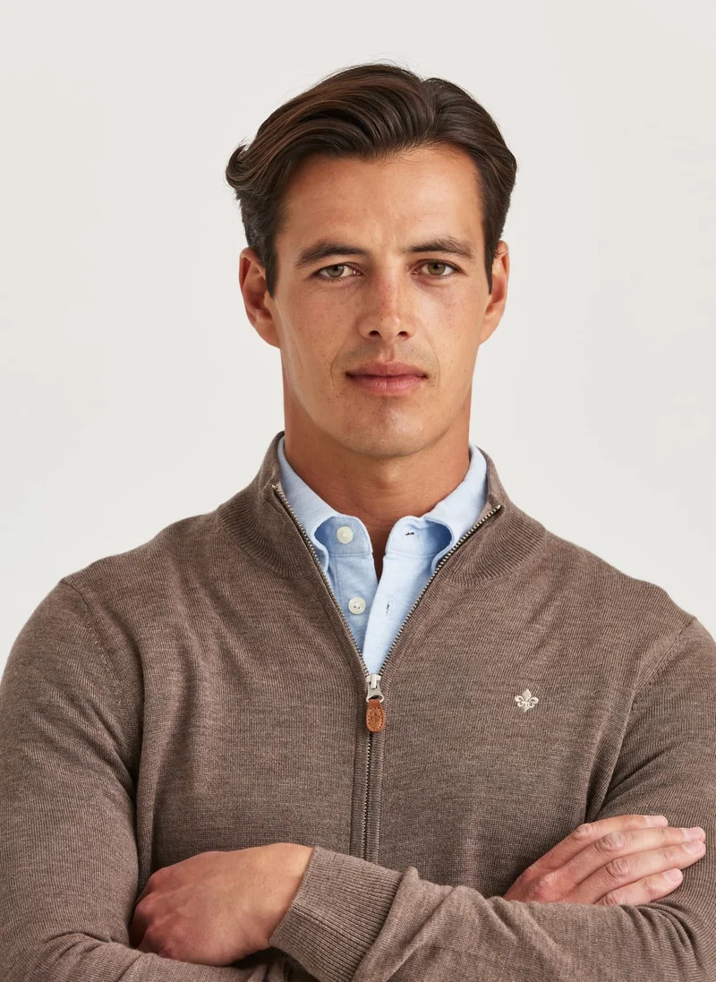MORRIS Merino Zip Cardigan - Brown