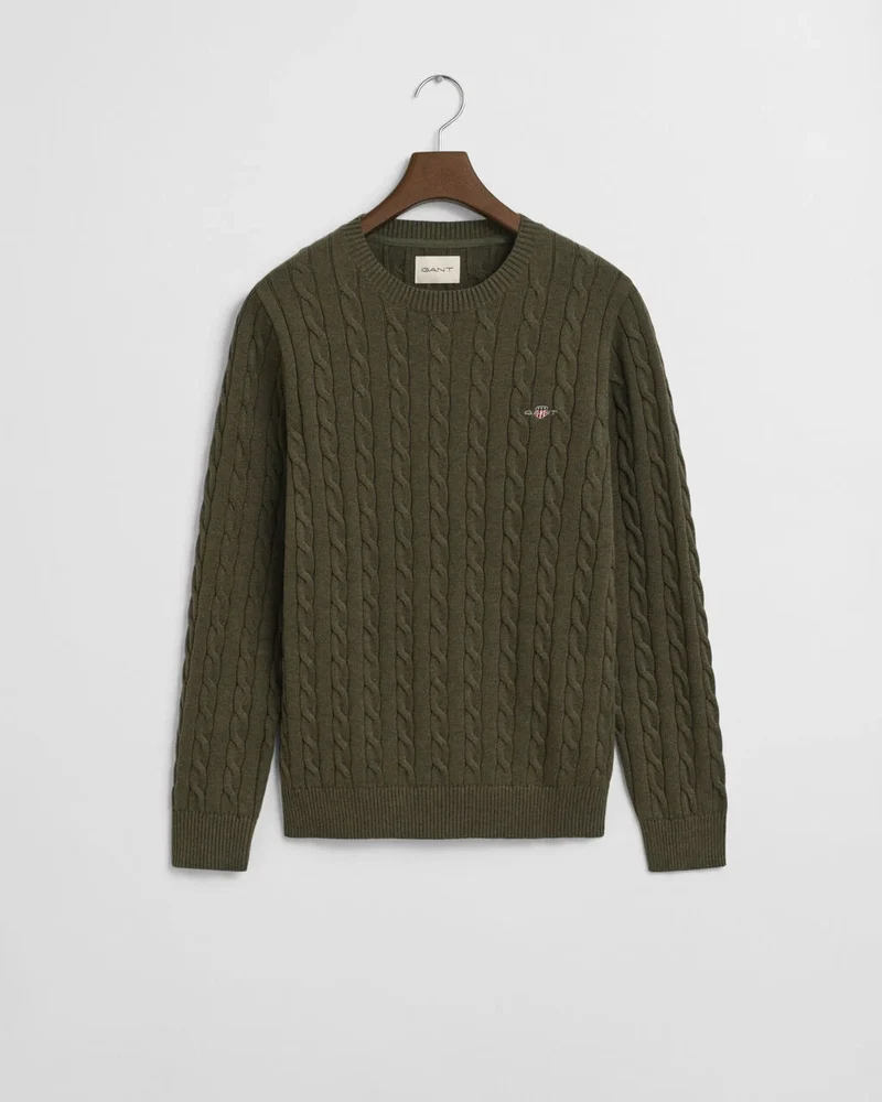 GANT Cotton Cable C-Neck - Khaki Green Melange