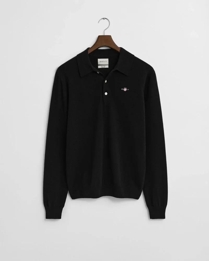 GANT Superfine Lambswool Polo Knit - Black