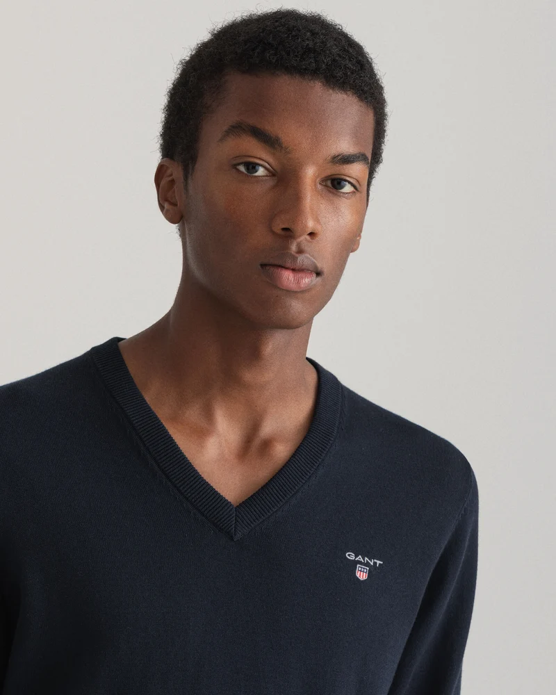 GANT Classic Cotton V-Neck - Evening Blue