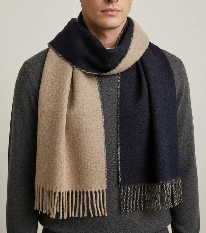 MORRIS Double Face Scarf - Navy