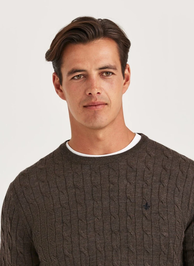 MORRIS Merino Cable Oneck - Brown