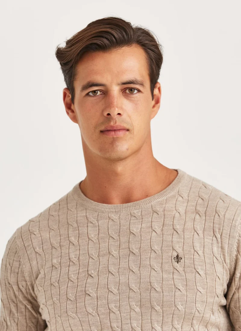 MORRIS Merino Cable Oneck - Khaki