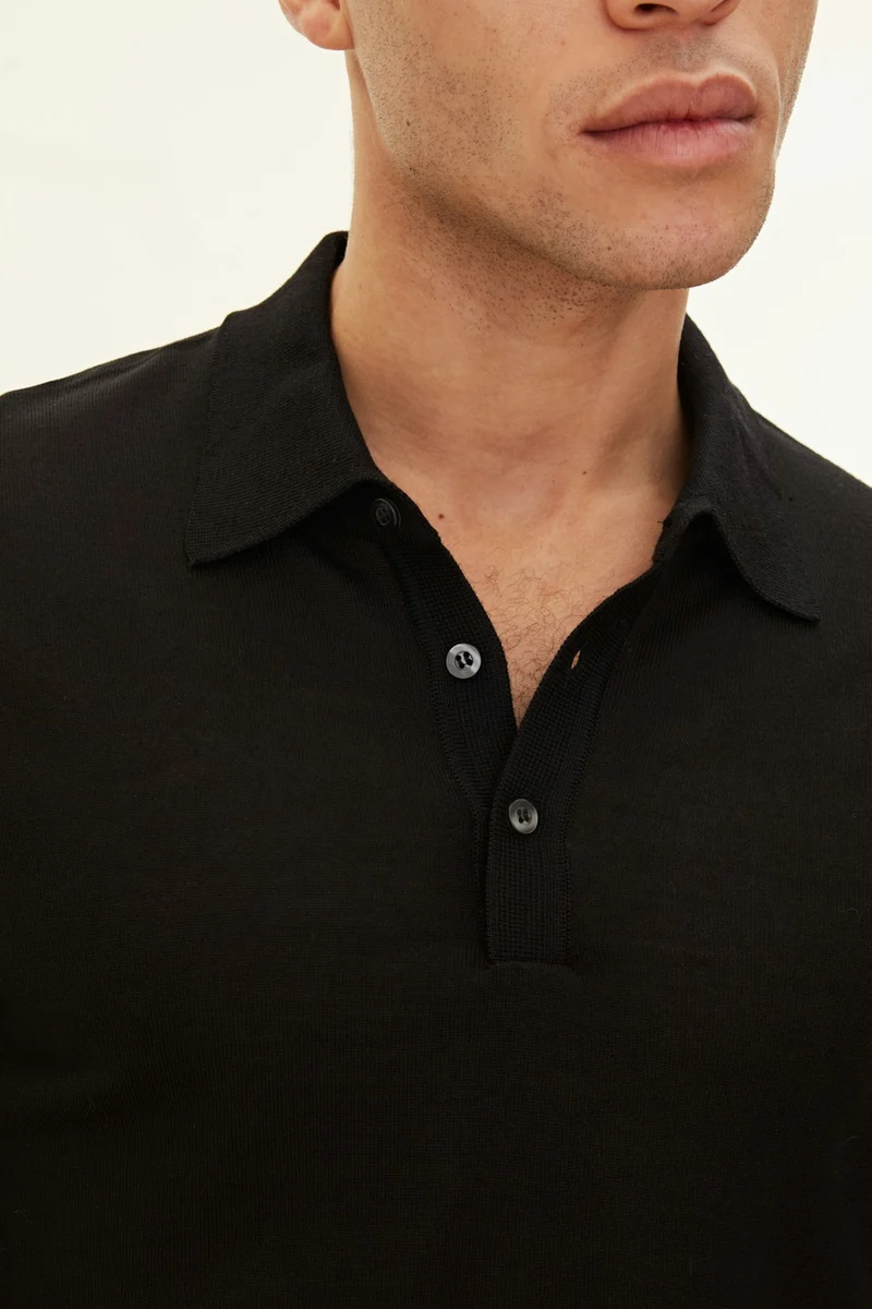 OSCAR JACOBSON Melvin LS Merino Polo - Black