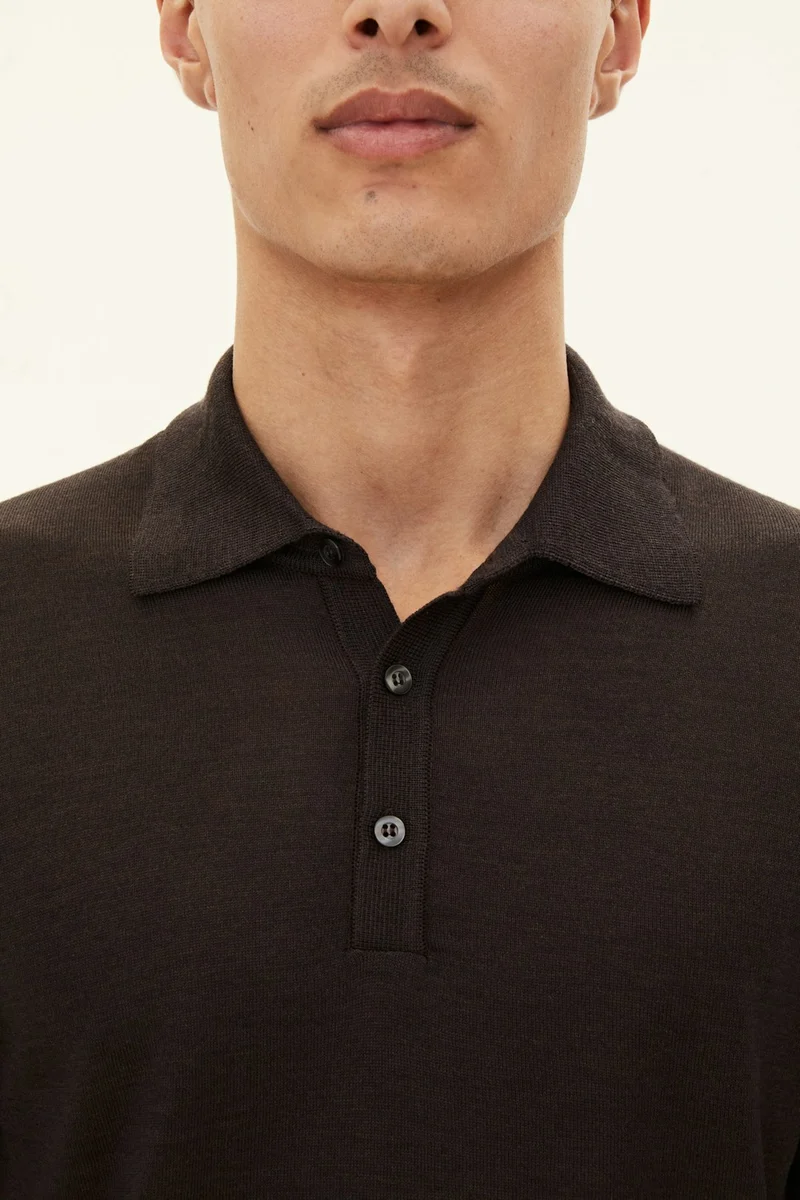 OSCAR JACOBSON Melvin LS Merino Polo - Dark Brown