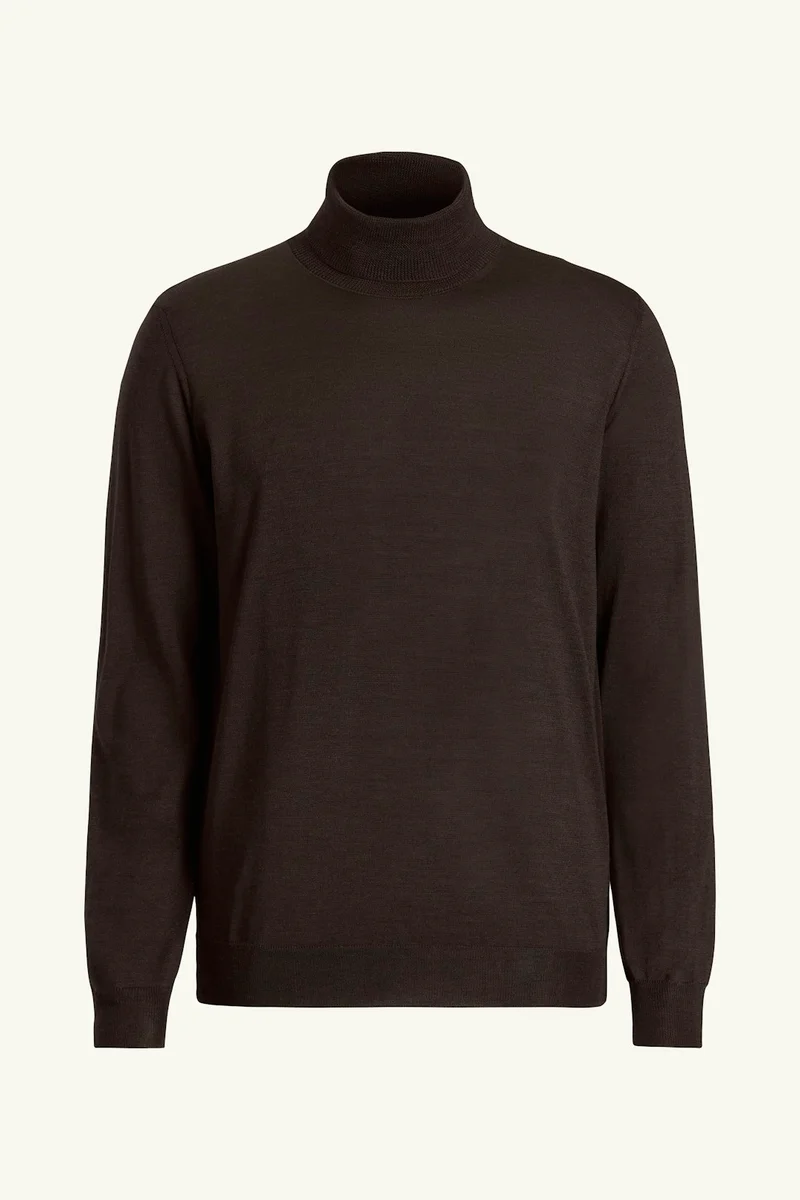 OSCAR JACOBSON Marcel Merino Roller Neck - Dark Brown