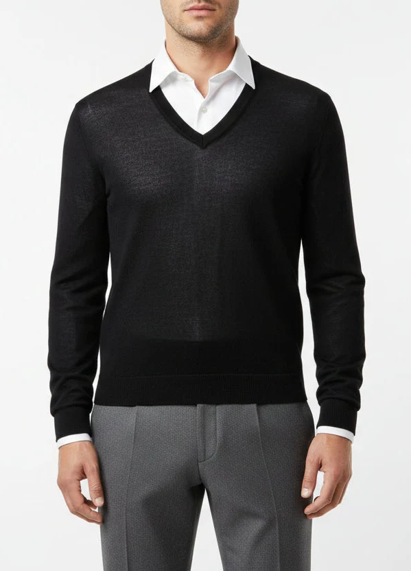STENSTRÖMS Merino V-neck - Black