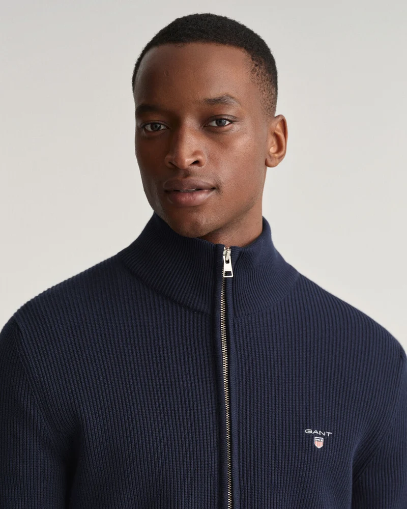 GANT Casual Cotton Zip Cardigan - Evening Blue