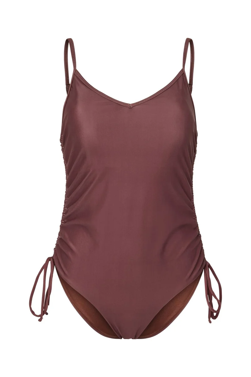 Pieces - Pcbaomi Ruching Swimsuit - 4964619 Deep Mahogany