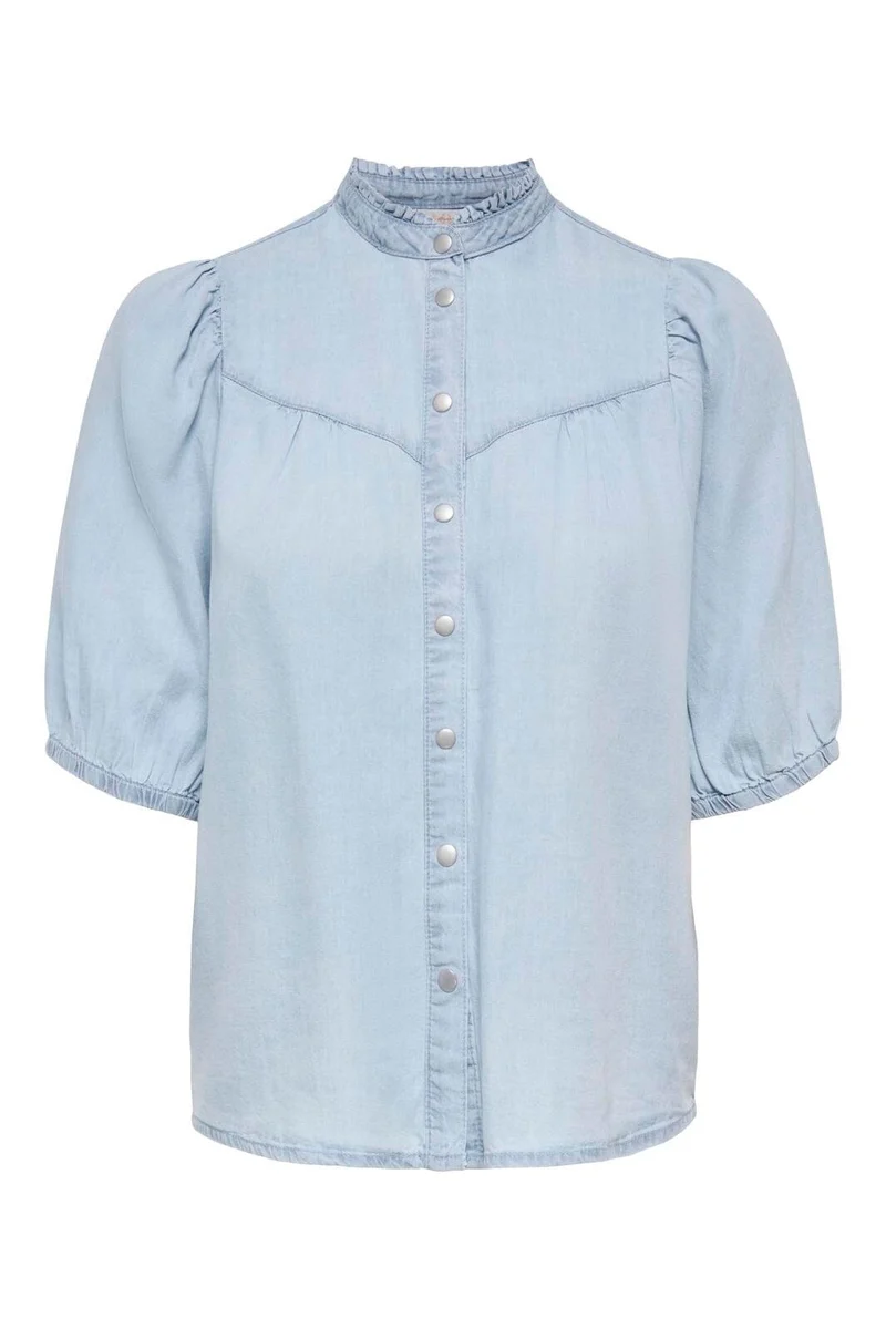 Only - Onlcharis Life 2/4 Frill Shirt Cc - 4977041 Light Blue Denim