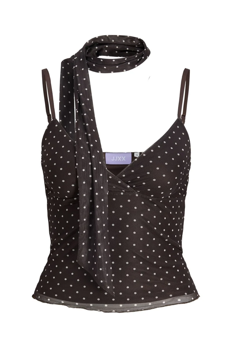 Jjxx - Jxelvira Mesh Sl Scarf Top - 4954829 Seal Brown Dot