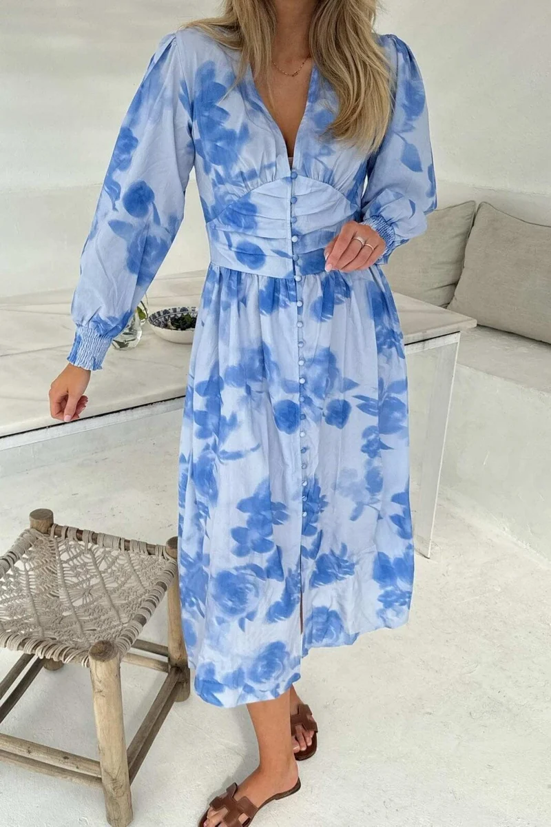 BYIC - Adelic Long Dress - abfp Abstract Blue Flower Print