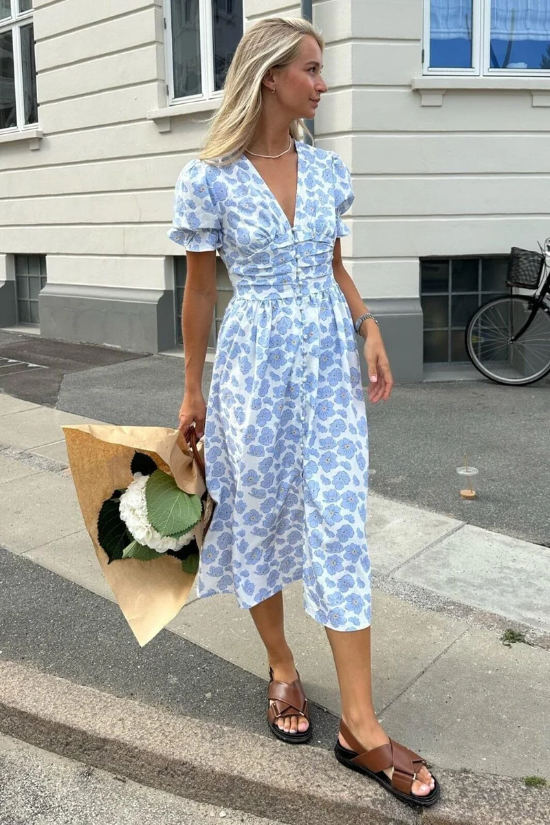 BYIC - Adelic Long Ss Dress - bdf Blue Dazzling Flower