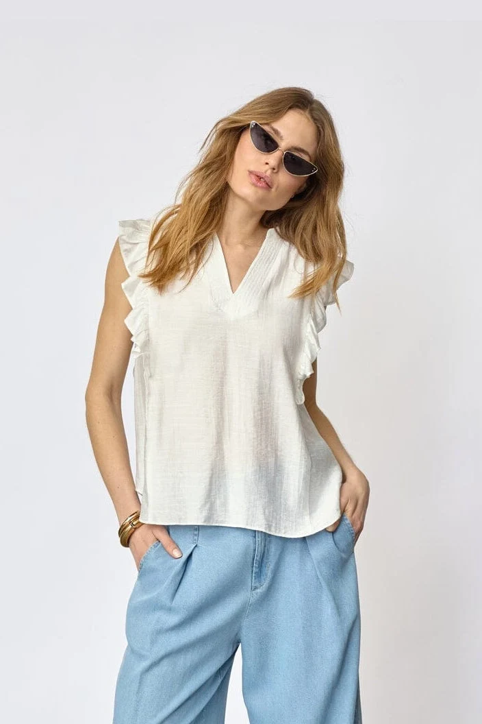 Co´Couture - Heracc Frill Ss V-Top 45165 - 4000 - White