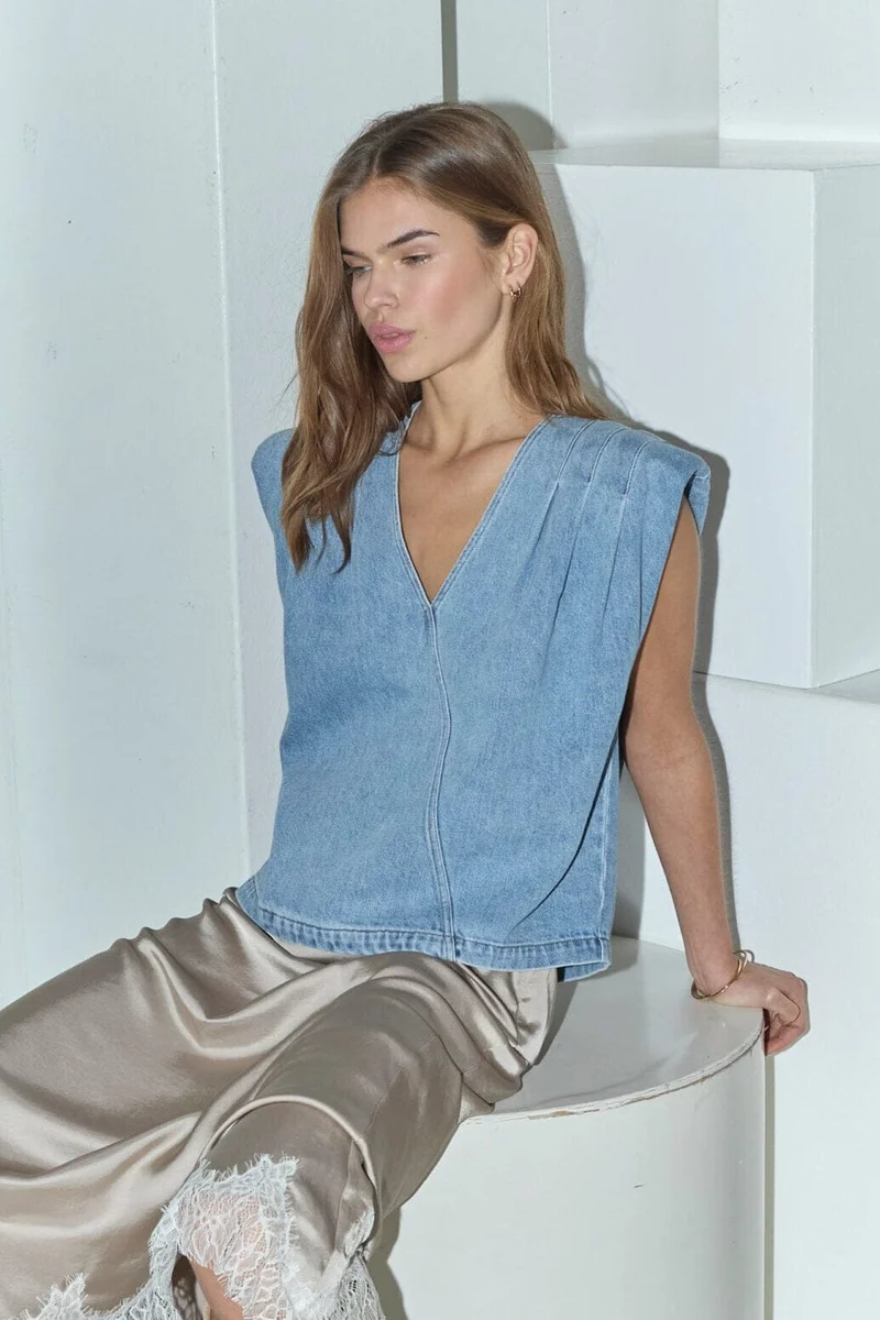 Co´Couture - Asjacc Wrap Denim Top 45125 - 552 - Denim Blue