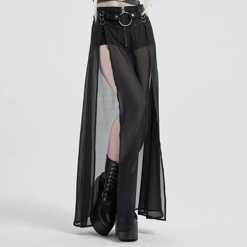 Gothic Front Zip Shorts för kvinnor med överkjolar