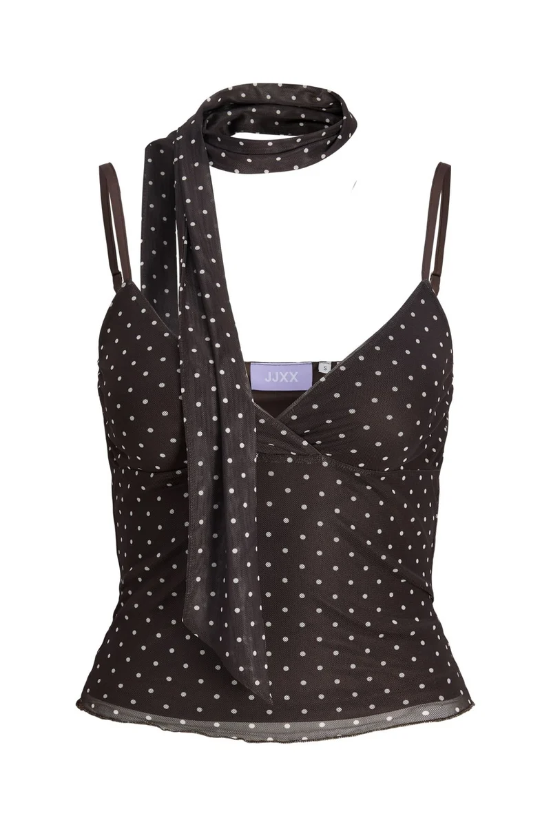Jjxx - Jxelvira Mesh Sl Scarf Top - 4954829 Seal Brown Dot