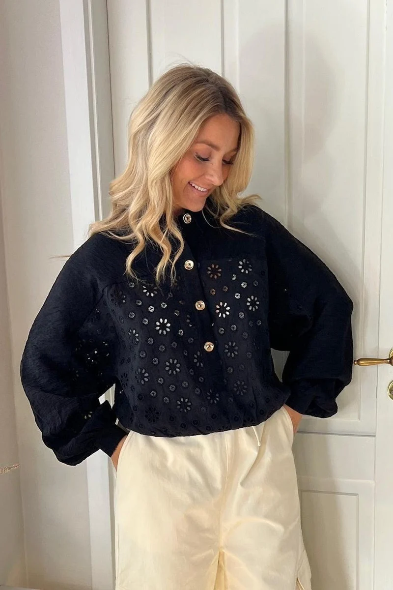 Dear Molly - Broderi Bomber Shirt Ch163299b - Black