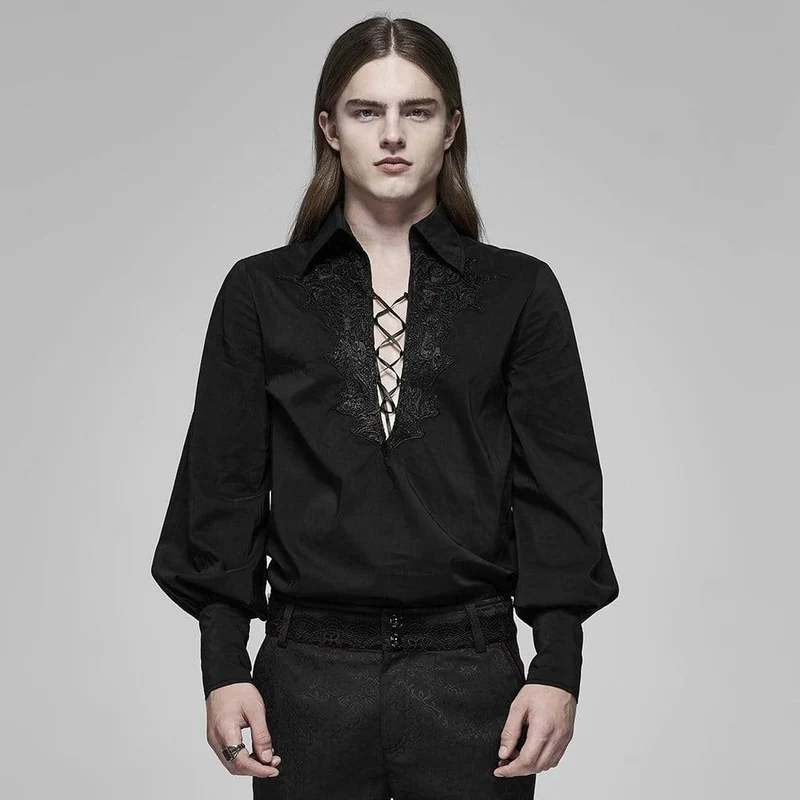 Gothic djupa v-ringade puffärmar repskjortor för män
