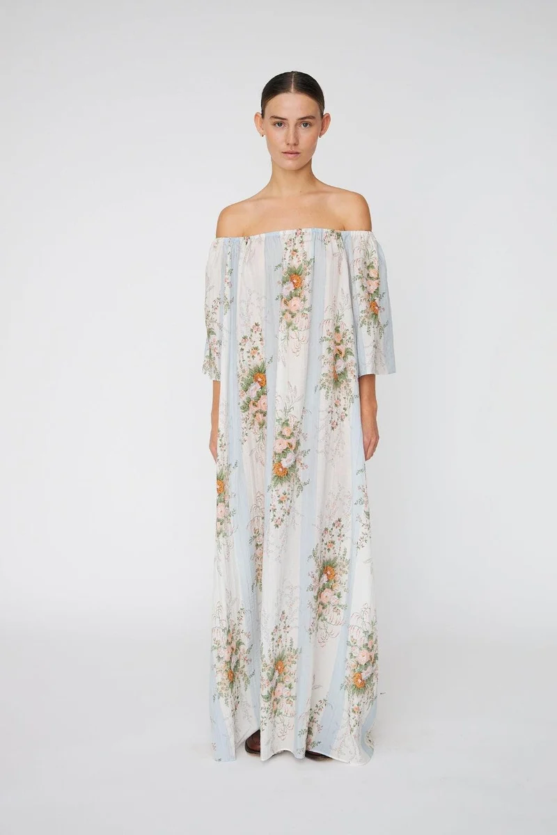 Stella Nova - Loose Maxi Dress With Drop Shouldersln62-4452 - 462 Creme Multicolour Flowers