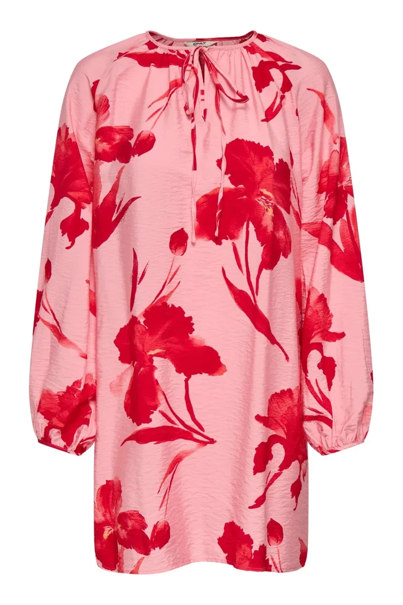 Only - Onlhyaci L/S String Short Dress - 4995379 Pink Icing Big Red