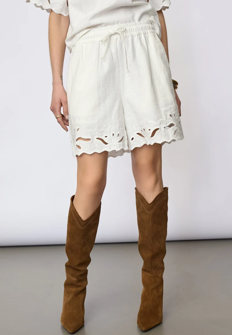 Co´Couture - Litacc Linen Emb Shorts 41196 - 4000 - White