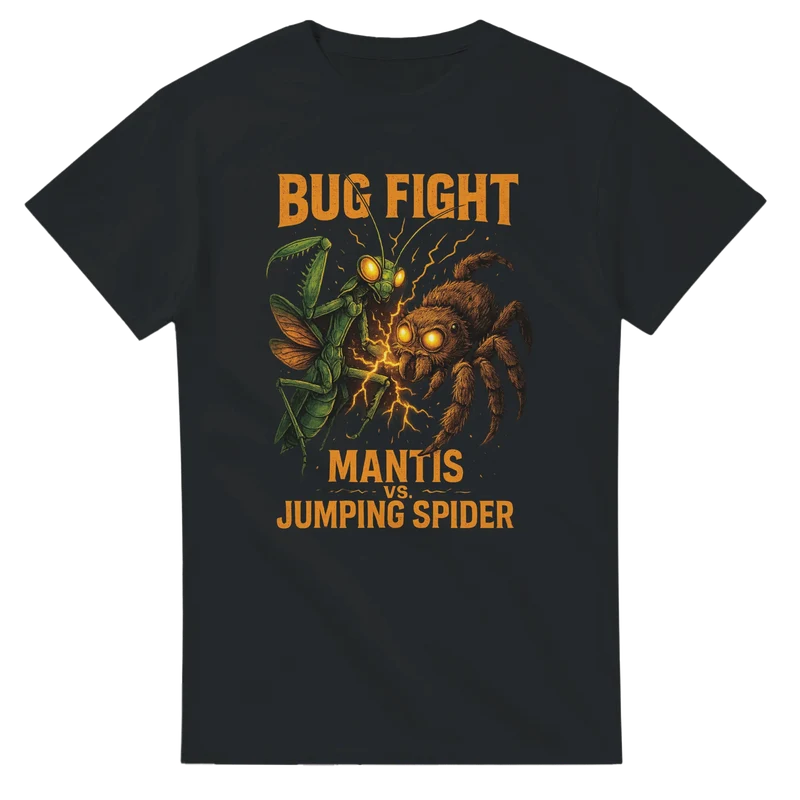T-shirt – Bug Fight: Mantis vs. Jumping Spider