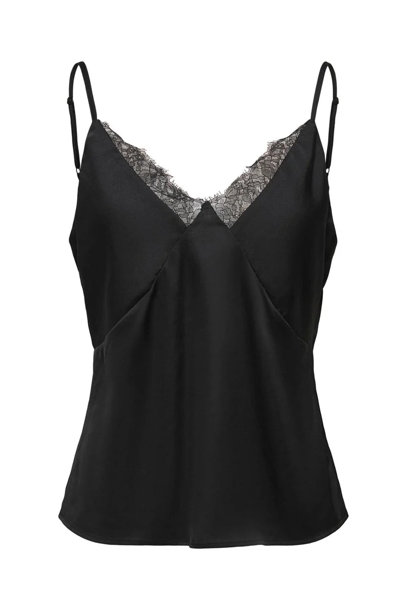 Only - Onlfaraya Strap Lace Satin Top - 5080594 Black